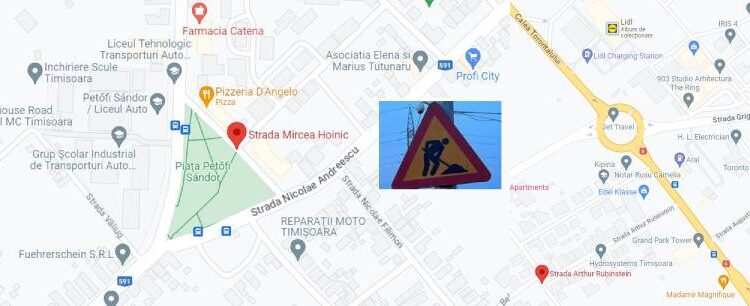 Trafic rutier închis temporar în zona Pieței Petőfi Sándor și Calea Torontalului