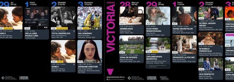 La cinematografele „Timiș” și „Victoria”, între 28 februarie și 3 martie 2024, se petrec momente bune, cu filme și concert