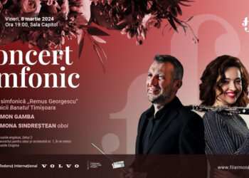 Maestrul Rumon Gamb, la pupitrul dirjoral al Filarmonicii „Banatul”, pentru concertul din 8 martie