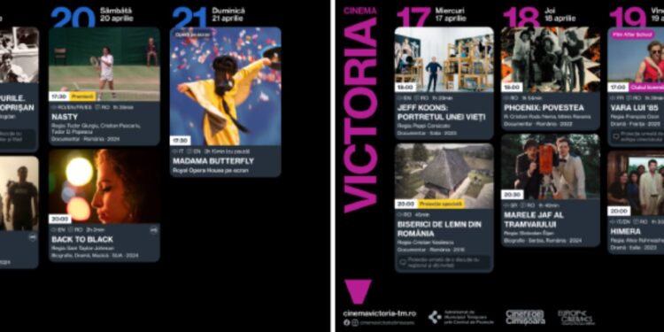 „Timiș” și „Victoria”, între 16-21 aprilie, program variat, ce cuprinde un festival de film, avanpremiere și premiere