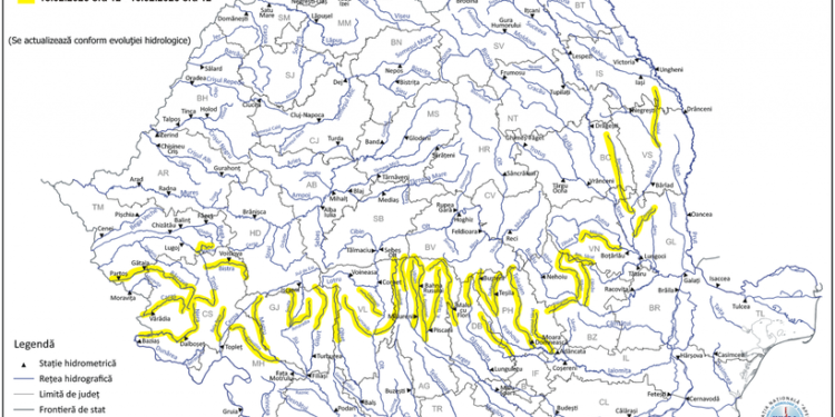 Cod galben de inundaţii în bazinele hidrografice Timiş